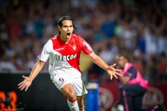 Monaco's player Falcao celebrate his goal during the French League one soccer match between Bordeaux and Monaco at the Chaban-Delmas Stadium in Montpellier southern FRANCE - 10/08/2013.